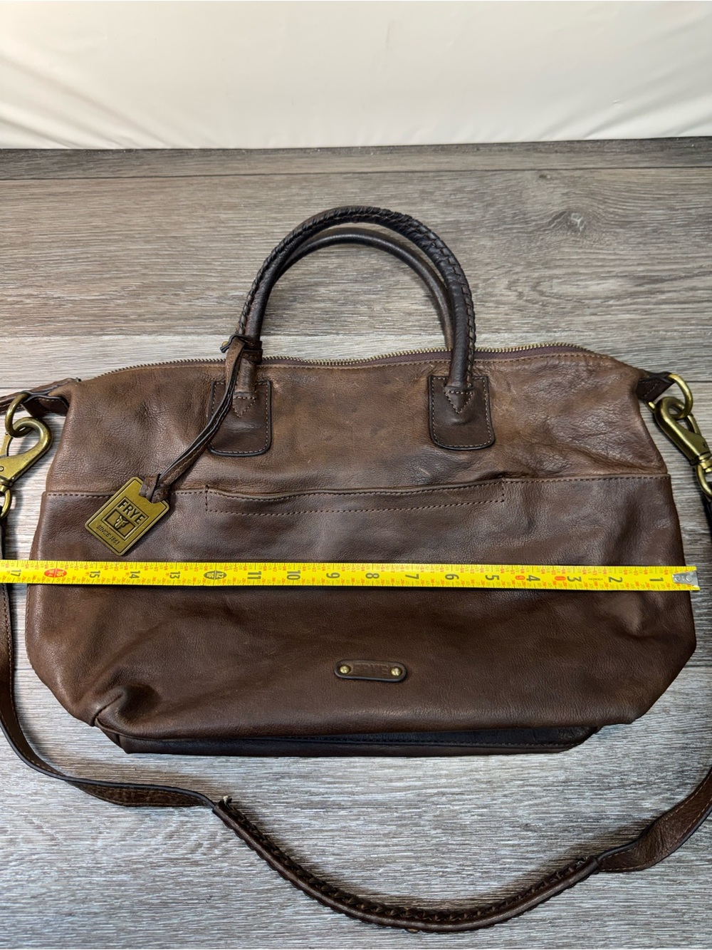 FRYE Dark Brown Leather Satchel with Braided Handles - Picture 9 of 12